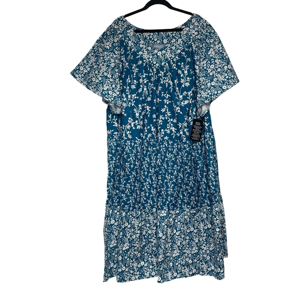 Only Necessities Blu Burst Tiered Flutter Sleeve Ruffle Lounge Dress Women's 4X